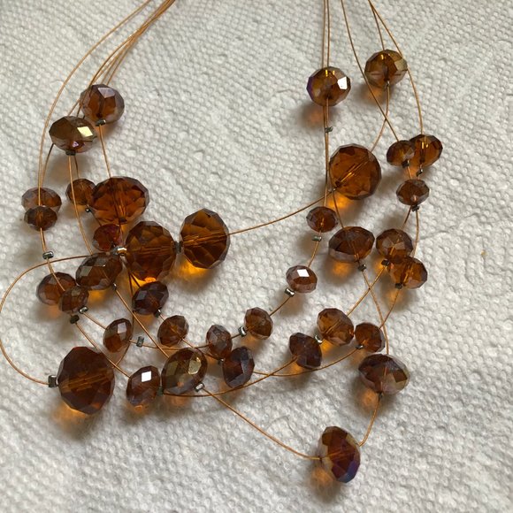 five strands beaded necklace brown beads 18" - Picture 5 of 7